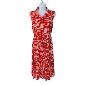 Cabi Women's Size M Brushstroke Drop Waist Pleated Skirt Red White Dress…